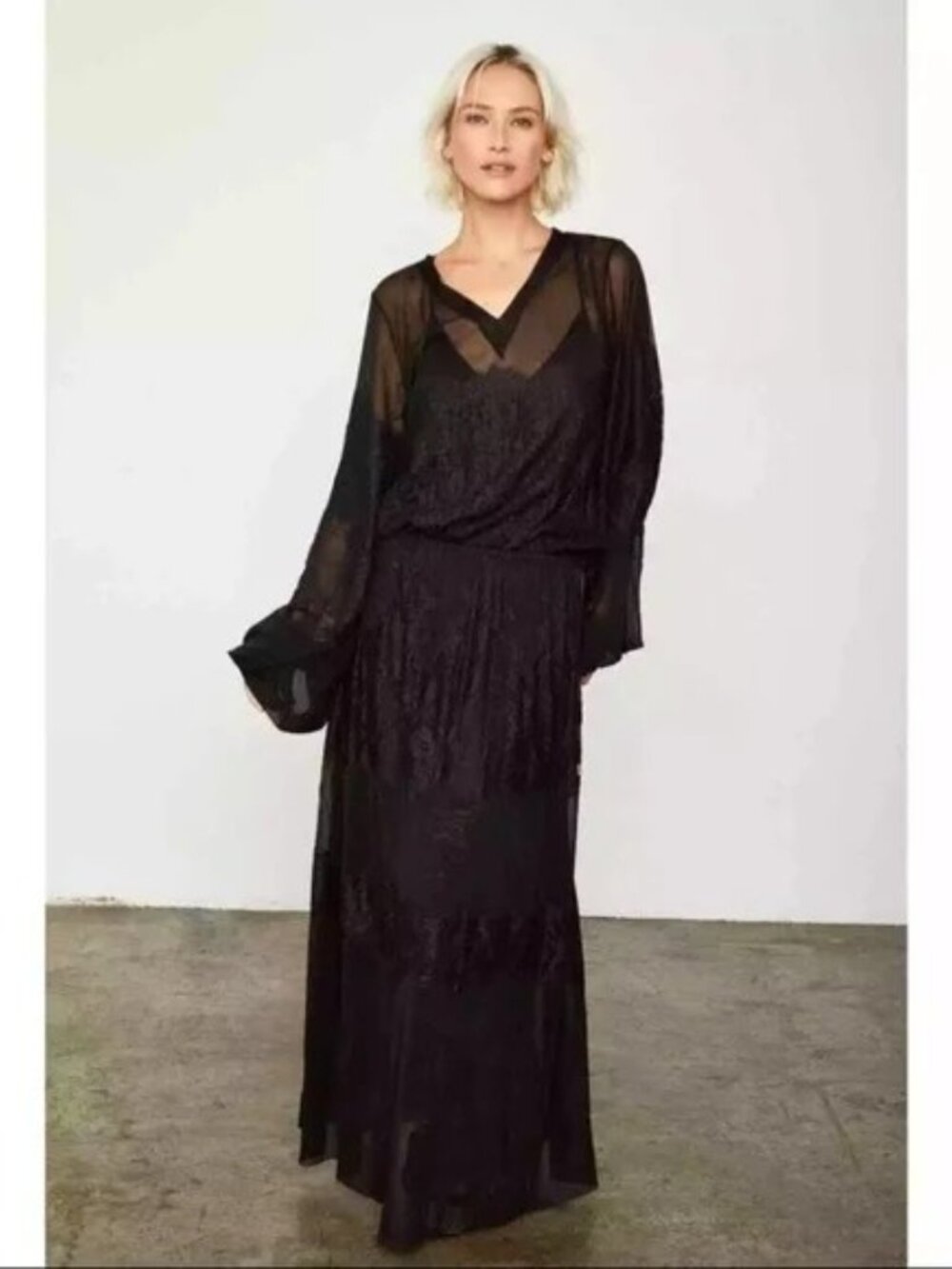 Hah Hot As Hell Royal Hahness Long Sleeve Sheer Lace Maxi Mesh Dress Goth M/L